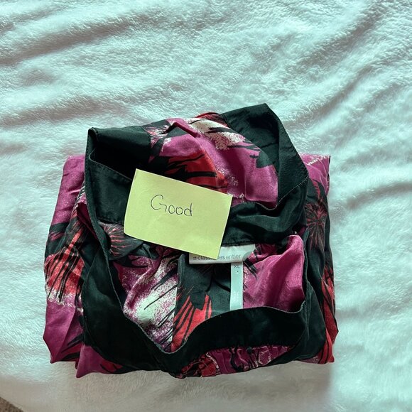 Classiques Entier Womens Floral Print Cap Sleeve Silk Blouse Top XL Pink Black - Picture 10 of 10